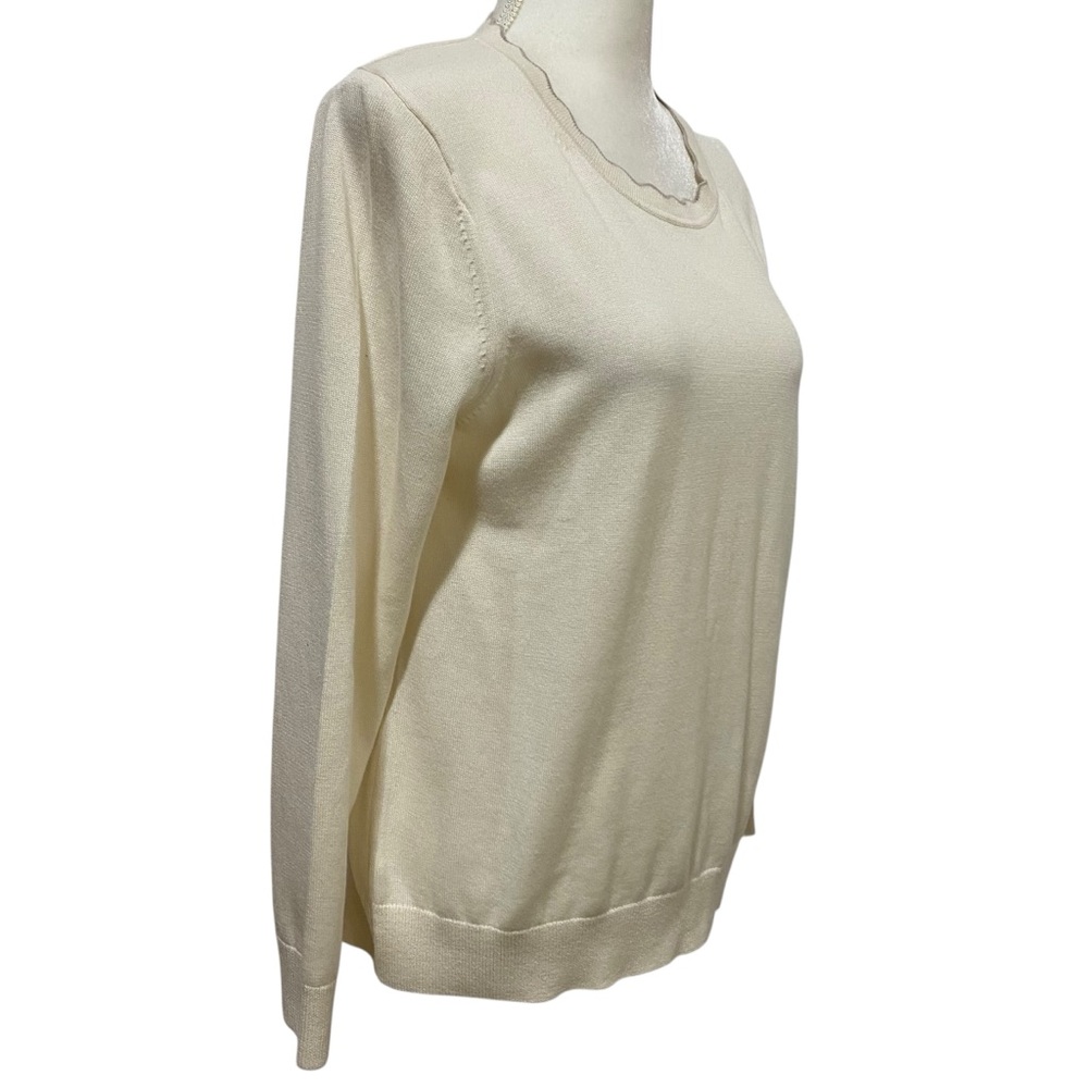 Banana Republic Cream Scalloped Crew Neck Sweater Large Petite - Picture 7 of 15